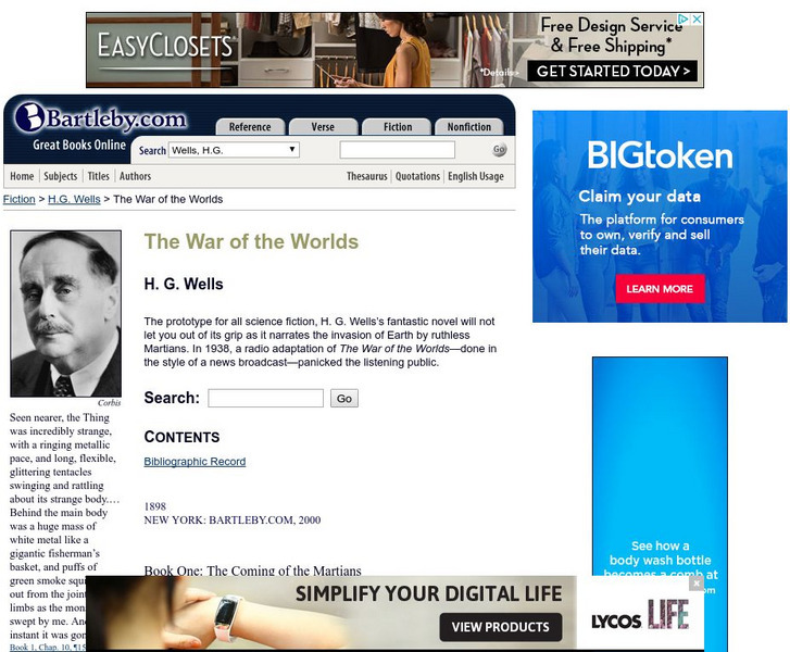Bartleby.com: The War of the Worlds, by H. G. Wells Handout Bartleby.com: The War of the Worlds, by H. G. Wells Handout