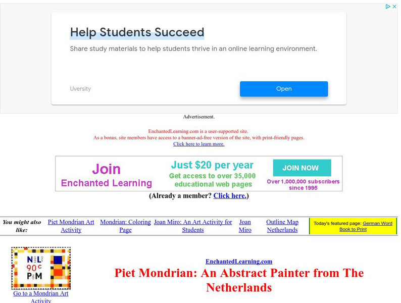 Enchanted Learning: Piet Mondrian: An Abstract Painter Website Enchanted Learning: Piet Mondrian: An Abstract Painter Website
