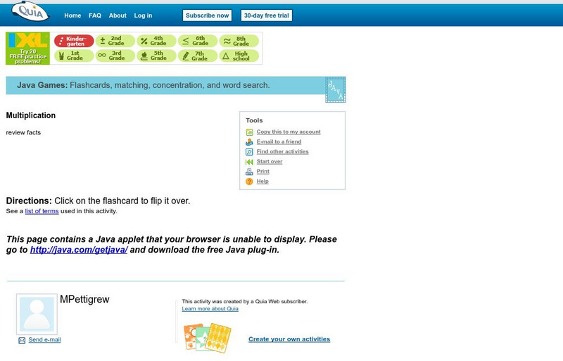 Quia: Multiplication Tables 1 12 Activity Quia: Multiplication Tables 1 12 Activity