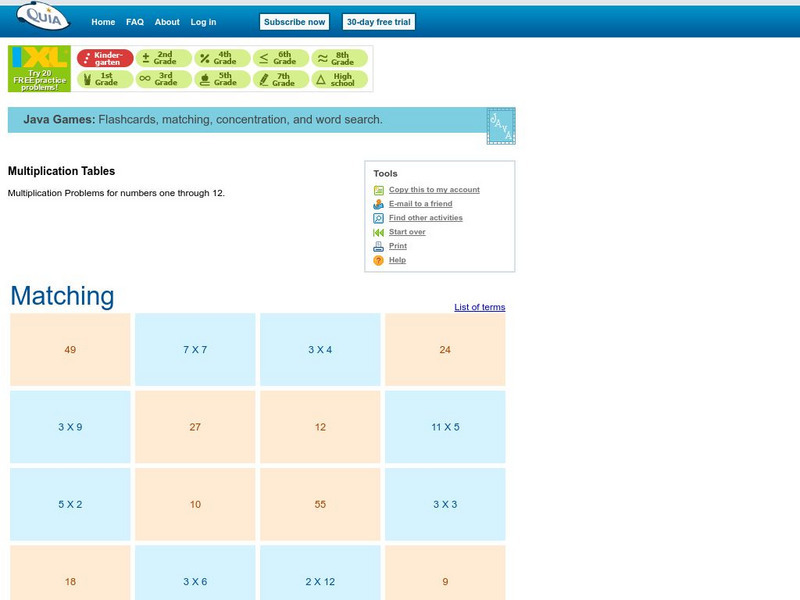 Quia: Multiplication Tables 1 12 Activity Quia: Multiplication Tables 1 12 Activity