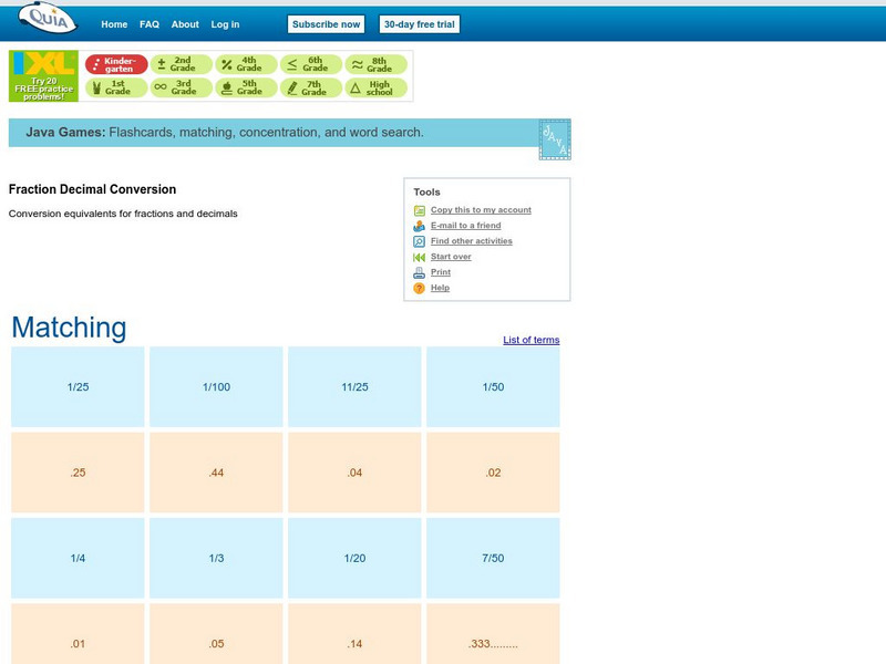 Quia: Fraction Decimal Conversion Matching Interactive Quia: Fraction Decimal Conversion Matching Interactive