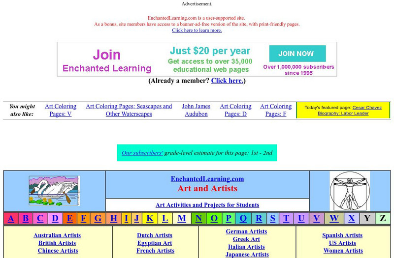 Enchanted Learning: Art and Artists Coloring Pages Website