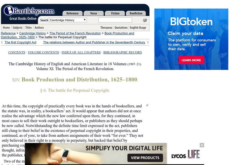 Bartleby.com: Book Production and Distribution, 1625?1800 Handout Bartleby.com: Book Production and Distribution, 1625?1800 Handout