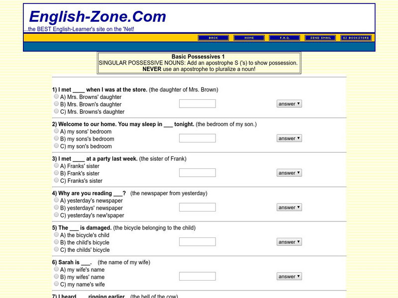 English Zone: Basic Possessives 1 Unknown Type English Zone: Basic Possessives 1 Unknown Type