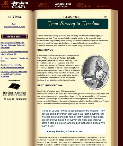 Pbs: Literature & Life: From Freedom to Slavery Primary Pbs: Literature & Life: From Freedom to Slavery Primary