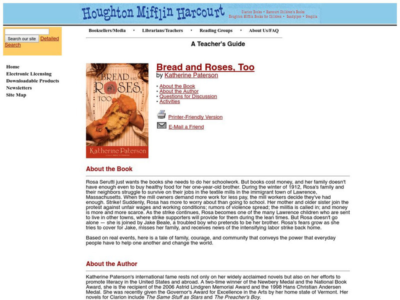 Houghton Mifflin Company: Teacher's Guide for Bread and Roses, Too Lesson Plan Houghton Mifflin Company: Teacher's Guide for Bread and Roses, Too Lesson Plan