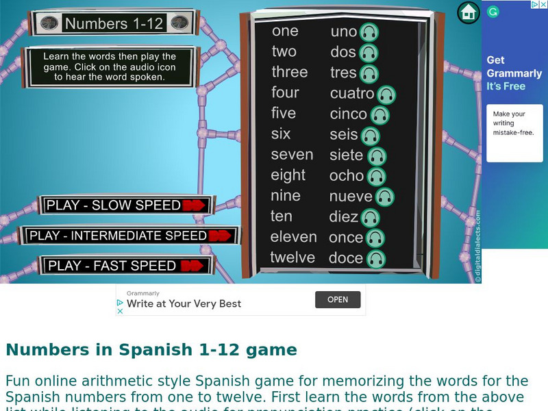 Digital Dialects: Numbers in Spanish 1 12 Activity