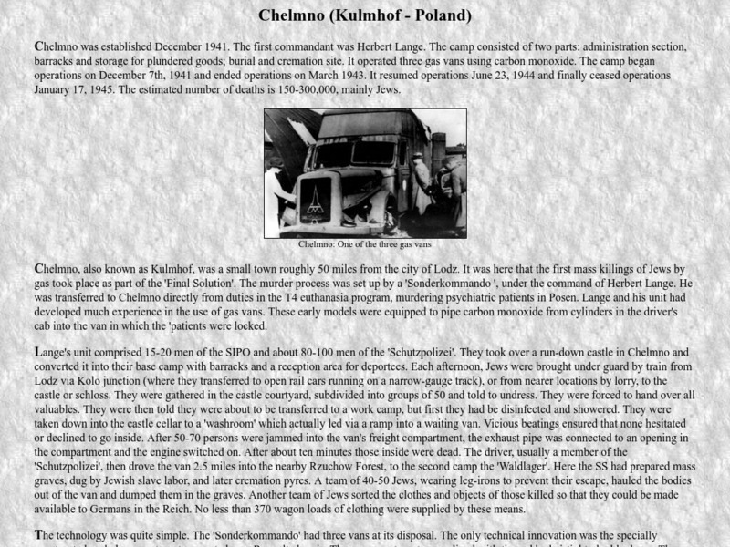 Jewish Gen: The Forgotten Camps: Chelmno (Kulmhof Poland) Handout