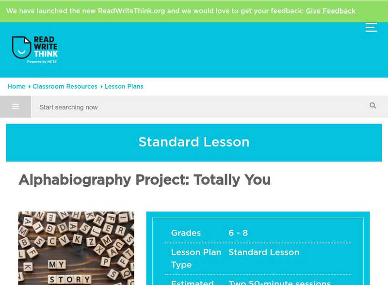 Read Write Think: Alphabiography Project Totally You Lesson Plan Read Write Think: Alphabiography Project Totally You Lesson Plan
