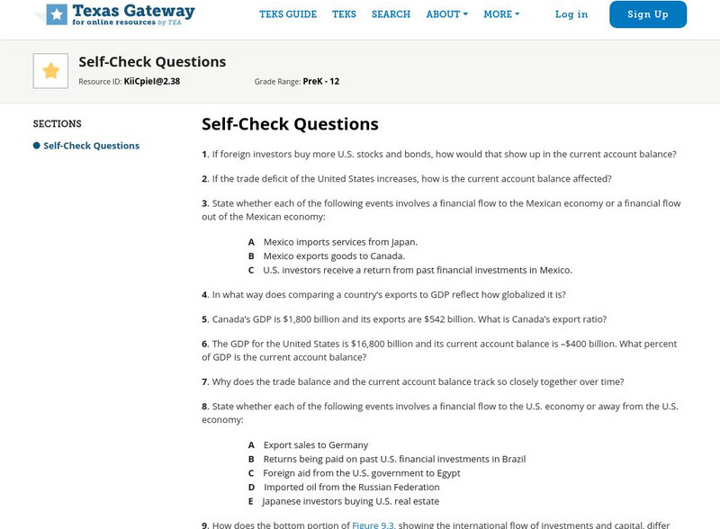 Texas Gateway: Ch. 9: Intl Trade and Capital Flows: Self Check Questions eBook Texas Gateway: Ch. 9: Intl Trade and Capital Flows: Self Check Questions eBook