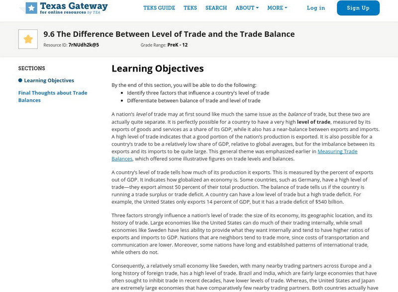 Texas Gateway: Chapt. 9: Difference Between Level of Trade and the Trade Balance eBook Texas Gateway: Chapt. 9: Difference Between Level of Trade and the Trade Balance eBook