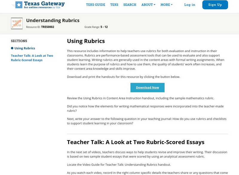 Texas Gateway: Teaching Revising & Editing: Understanding Rubrics Website Texas Gateway: Teaching Revising & Editing: Understanding Rubrics Website