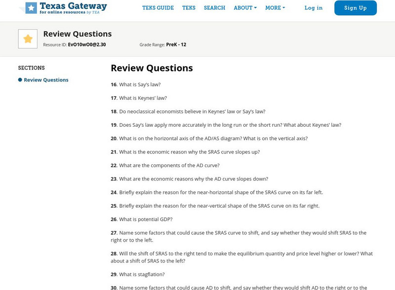 Texas Gateway: Ch. 10: Aggregate Demand/supply Model: Review Questions eBook Texas Gateway: Ch. 10: Aggregate Demand/supply Model: Review Questions eBook