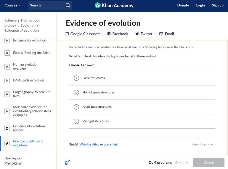 Khan Academy: Evidence of Evolution Quiz Unknown Type Khan Academy: Evidence of Evolution Quiz Unknown Type
