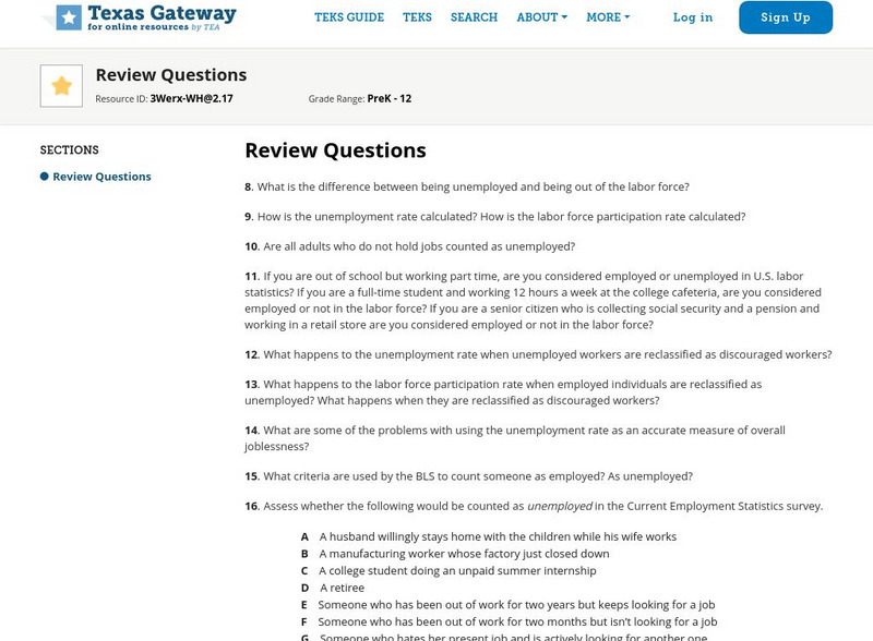 Texas Gateway: Macroeconomics: Chapter 7: Unemployment: Review Questions eBook Texas Gateway: Macroeconomics: Chapter 7: Unemployment: Review Questions eBook