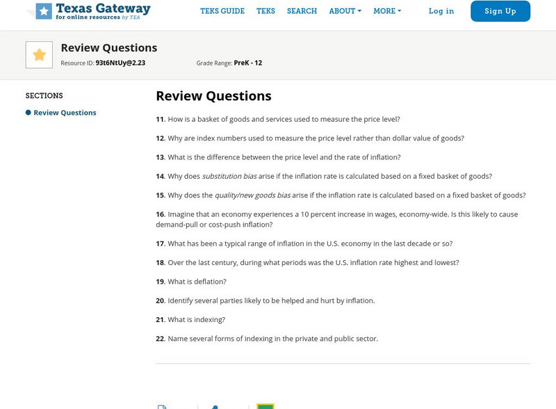 Texas Gateway: Ap Macroeconomics: Chapter 8: Inflation: Review Questions eBook Texas Gateway: Ap Macroeconomics: Chapter 8: Inflation: Review Questions eBook