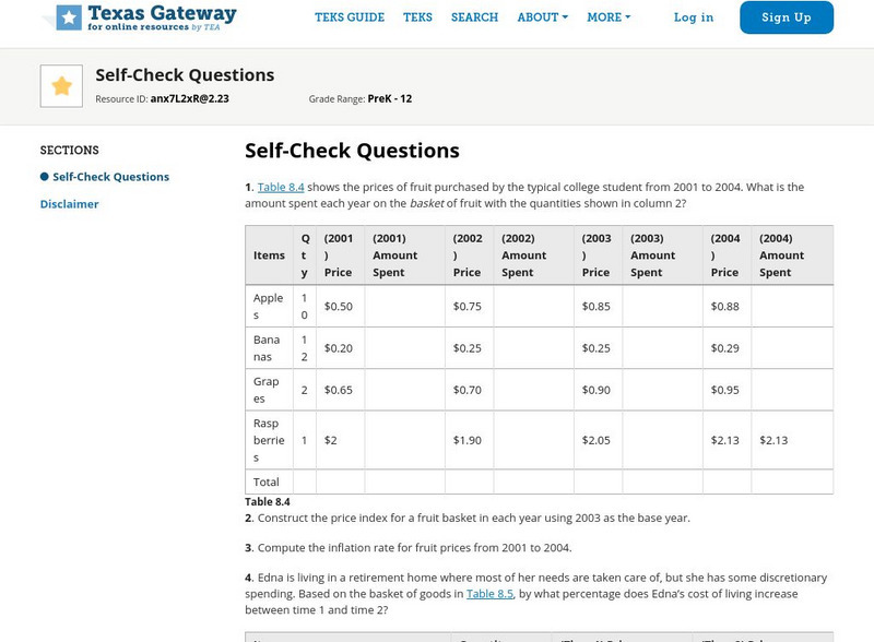 Texas Gateway: Ap Macroeconomics: Chapter 8: Inflation: Self Check Questions eBook Texas Gateway: Ap Macroeconomics: Chapter 8: Inflation: Self Check Questions eBook