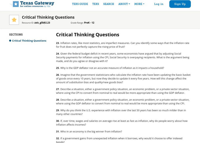 Texas Gateway: Macroeconomics: Chapter 8: Inflation: Critical Thinking Questions eBook Texas Gateway: Macroeconomics: Chapter 8: Inflation: Critical Thinking Questions eBook