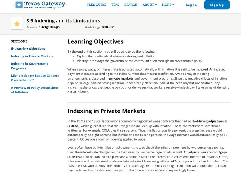Texas Gateway: Ap Macroeconomics: Chapter 8: Indexing and Its Limitations eBook Texas Gateway: Ap Macroeconomics: Chapter 8: Indexing and Its Limitations eBook