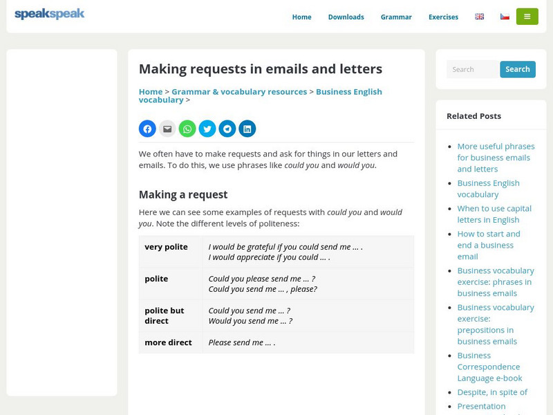 Speak Speak: Making Requests in Emails and Letters Article Speak Speak: Making Requests in Emails and Letters Article