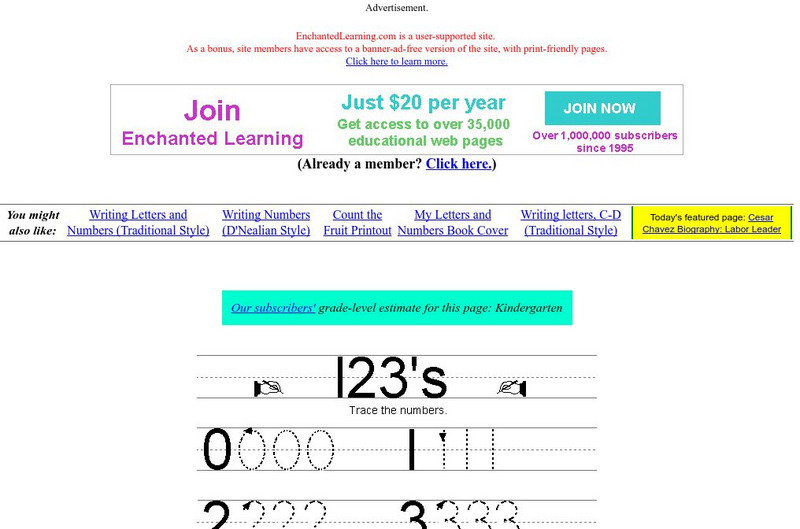 Enchanted Learning: Writing Numbers Activity Enchanted Learning: Writing Numbers Activity
