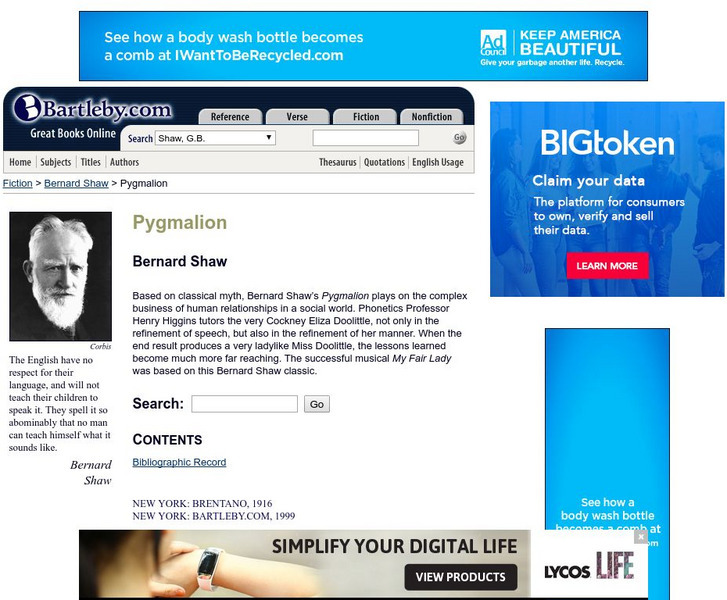 Bartleby.com: Pygmalion: Etext eBook