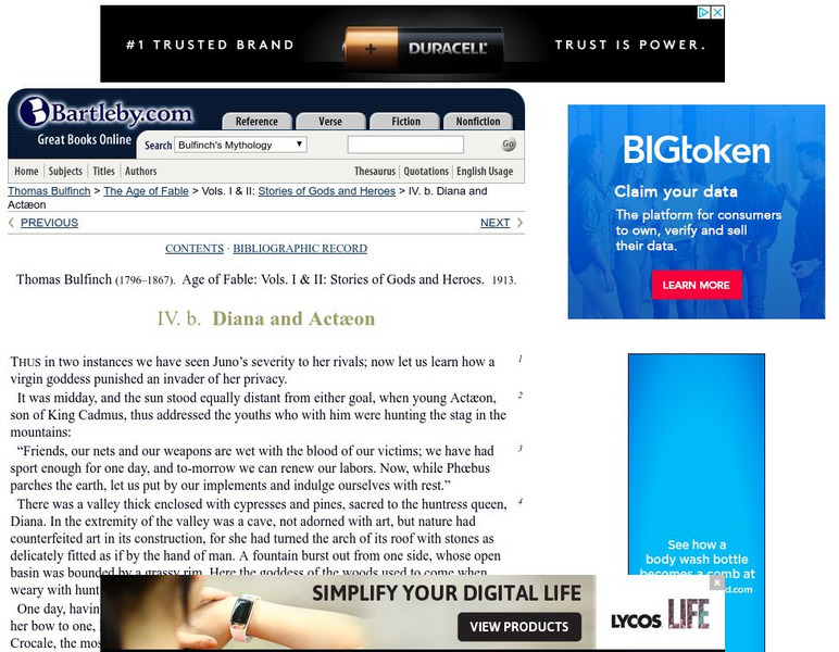Bartleby.com: Bulfinch's Mythology: Diana and Actaeon eBook Bartleby.com: Bulfinch's Mythology: Diana and Actaeon eBook