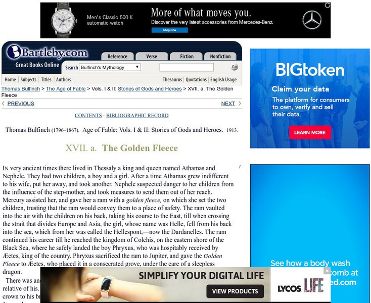 Bartleby.com: Bulfinch's Mythology: The Golden Fleece eBook Bartleby.com: Bulfinch's Mythology: The Golden Fleece eBook