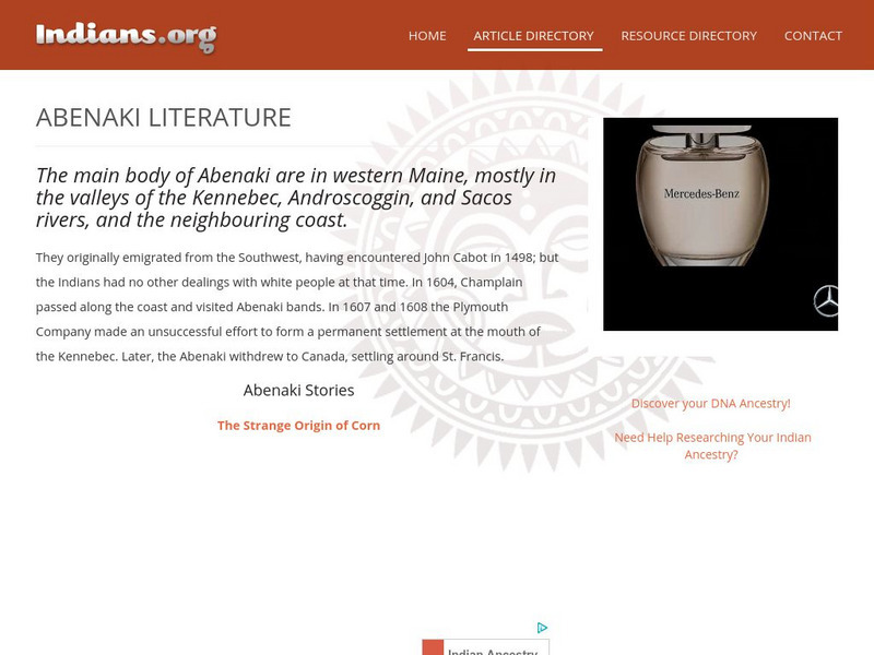 Abenaki: indians.org: Indigenous Peoples' Literature Website Abenaki: indians.org: Indigenous Peoples' Literature Website