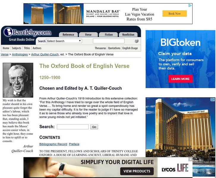 Bartleby.com: The Oxford Book of English Verse: a.t. Quiller Couch Handout Bartleby.com: The Oxford Book of English Verse: a.t. Quiller Couch Handout
