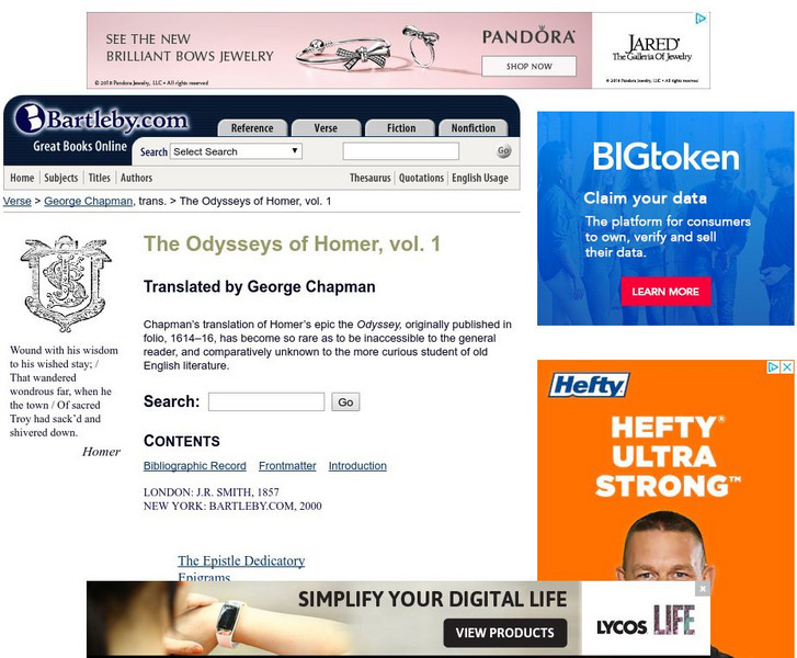 Bartleby.com: The Odysseys of Homer, Vol. I eBook Bartleby.com: The Odysseys of Homer, Vol. I eBook