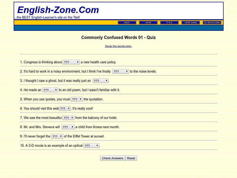 English zone.com: Commonly Confused Words 01 Quiz Unknown Type English zone.com: Commonly Confused Words 01 Quiz Unknown Type