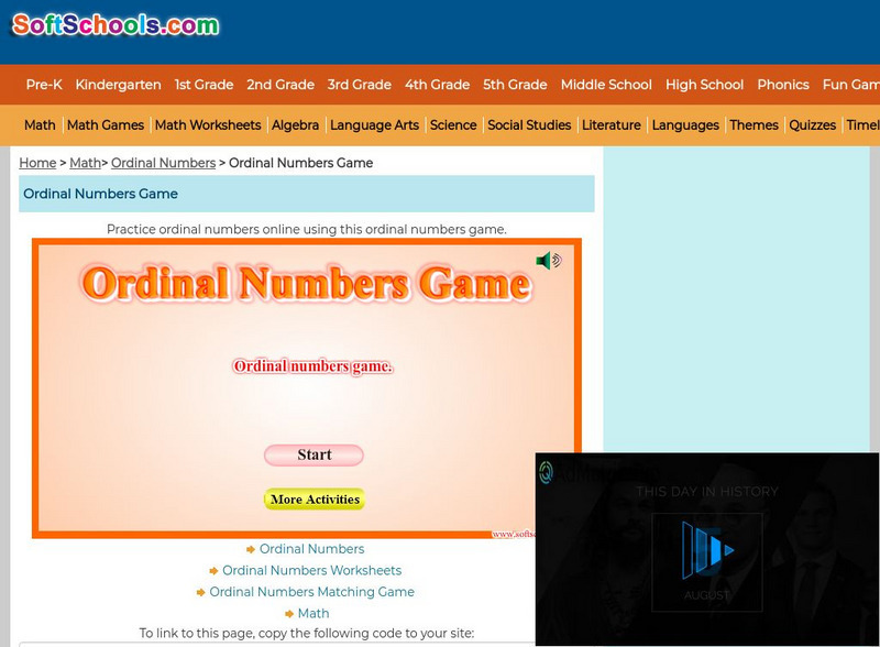 Soft Schools: Ordinal Numbers Game Interactive Soft Schools: Ordinal Numbers Game Interactive