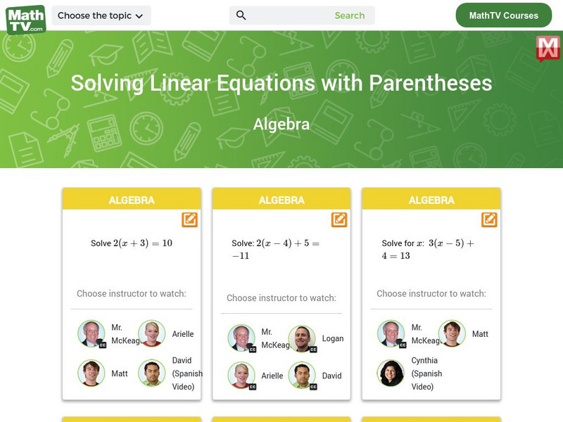 Math Tv: Linear Equations in One Variable: With Parentheses (English ...