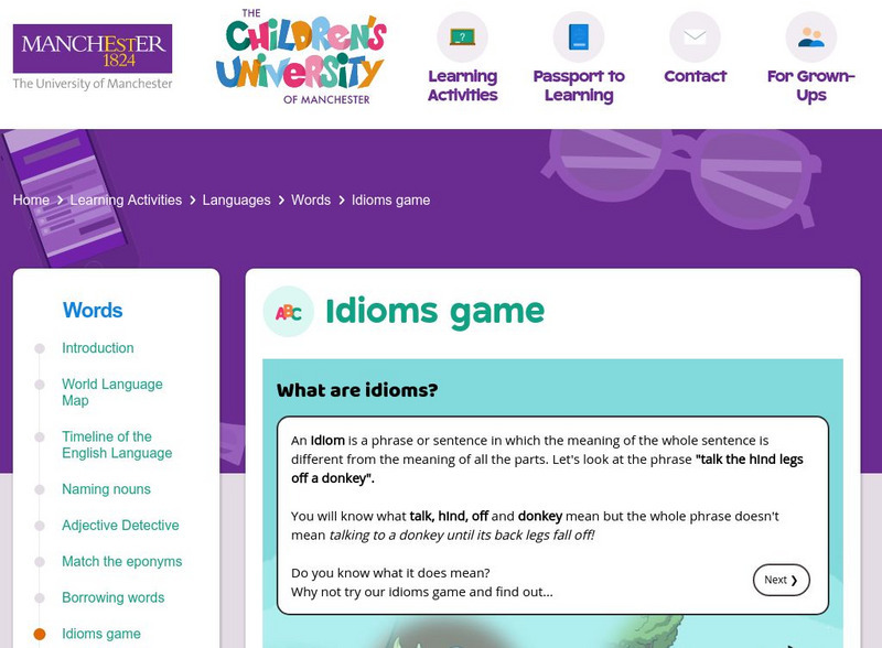 Children's University of Manchester: Words: Idioms Game Interactive Children's University of Manchester: Words: Idioms Game Interactive