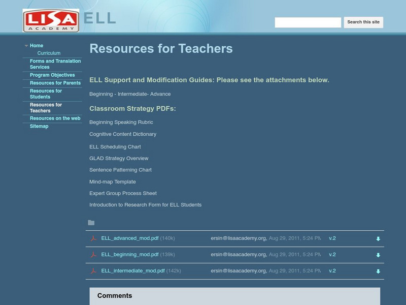 Lisa Academy: Resources for Teachers (Ell) Professional Doc Lisa Academy: Resources for Teachers (Ell) Professional Doc