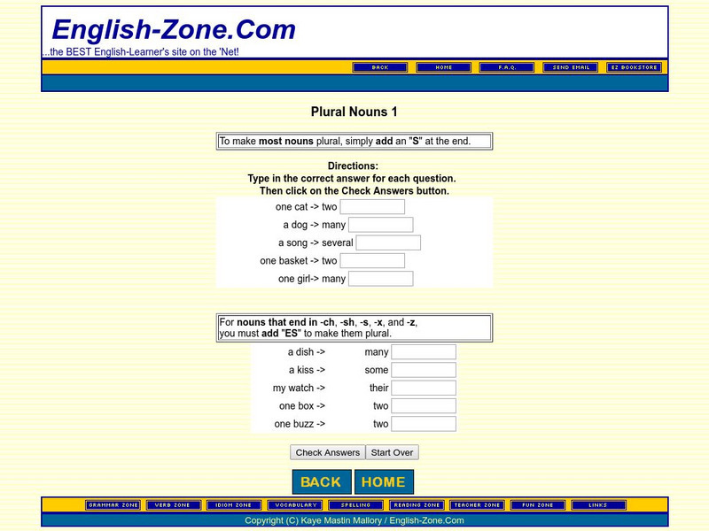 English zone.com: Plural Nouns 1 Unknown Type English zone.com: Plural Nouns 1 Unknown Type