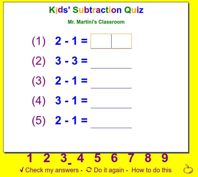 Mr. Martini's Classroom: Kids' Subtraction Quiz Interactive Mr. Martini's Classroom: Kids' Subtraction Quiz Interactive