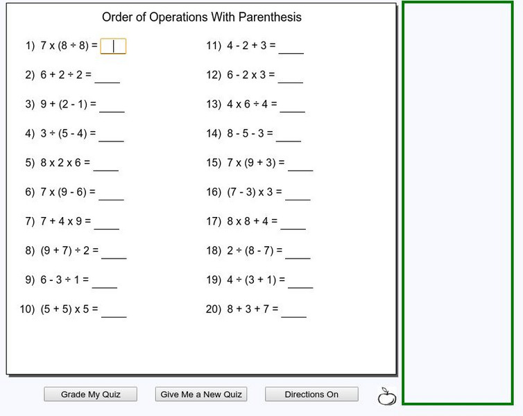 Mr. Martini's Classroom: Order of Operations Quiz With Parentheses Unknown Type Mr. Martini's Classroom: Order of Operations Quiz With Parentheses Unknown Type