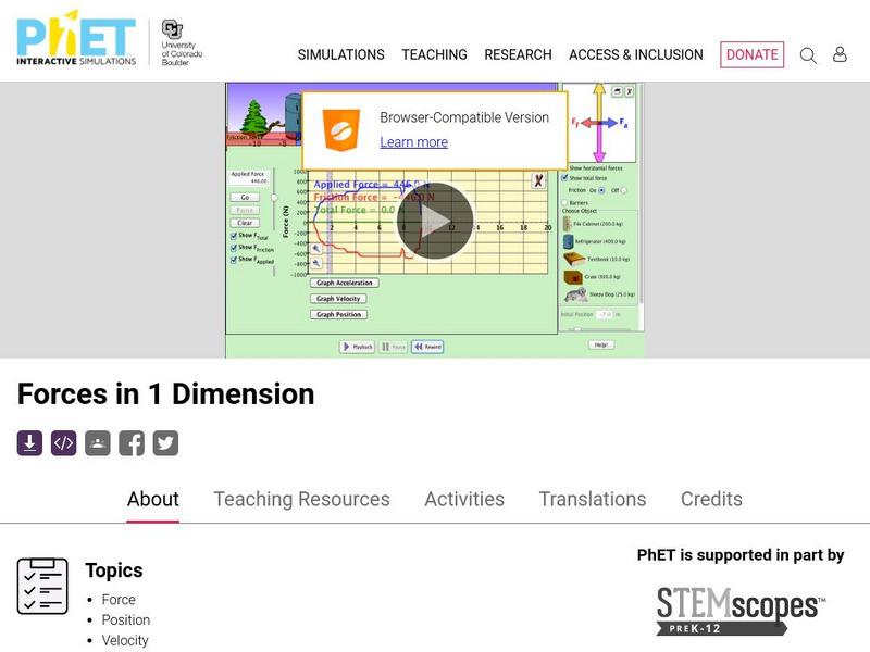 University of Colorado: Ph Et Interactive Simulations: Forces in One Dimension Interactive University of Colorado: Ph Et Interactive Simulations: Forces in One Dimension Interactive