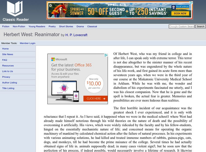 Classic Reader: Herbert West: Reanimator by h.p. Lovecraft eBook Classic Reader: Herbert West: Reanimator by h.p. Lovecraft eBook