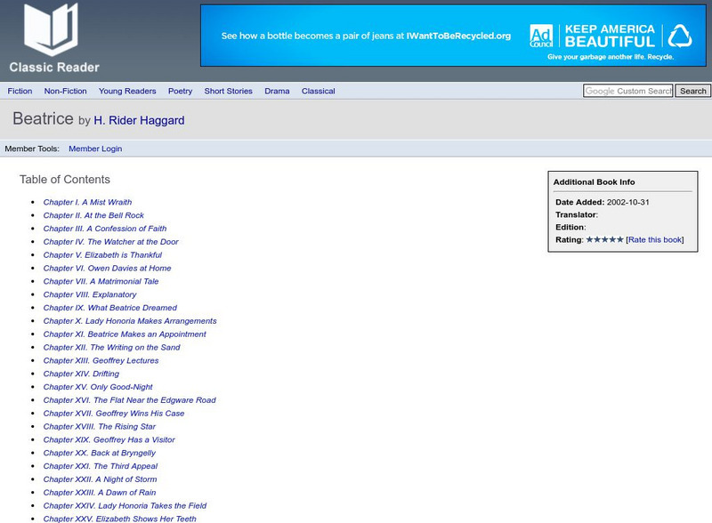 Classic Reader: Beatrice by H. Rider Haggard eBook