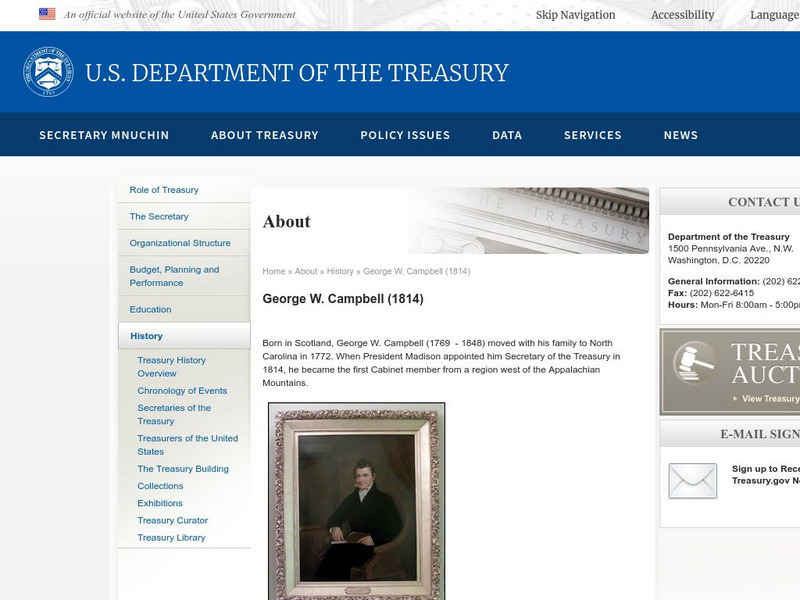 U.s. Department of the Treasury: George W. Campbell Handout U.s. Department of the Treasury: George W. Campbell Handout