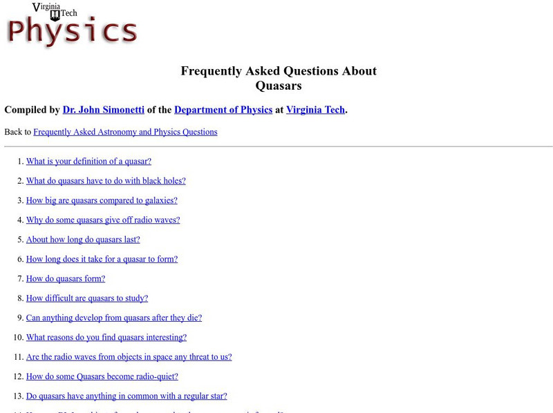 Virginia Tech: Frequently Asked Questions About Quasars Website Virginia Tech: Frequently Asked Questions About Quasars Website