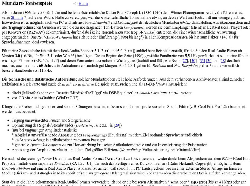 University of Marburg: German Dialects: Audio Samples Website