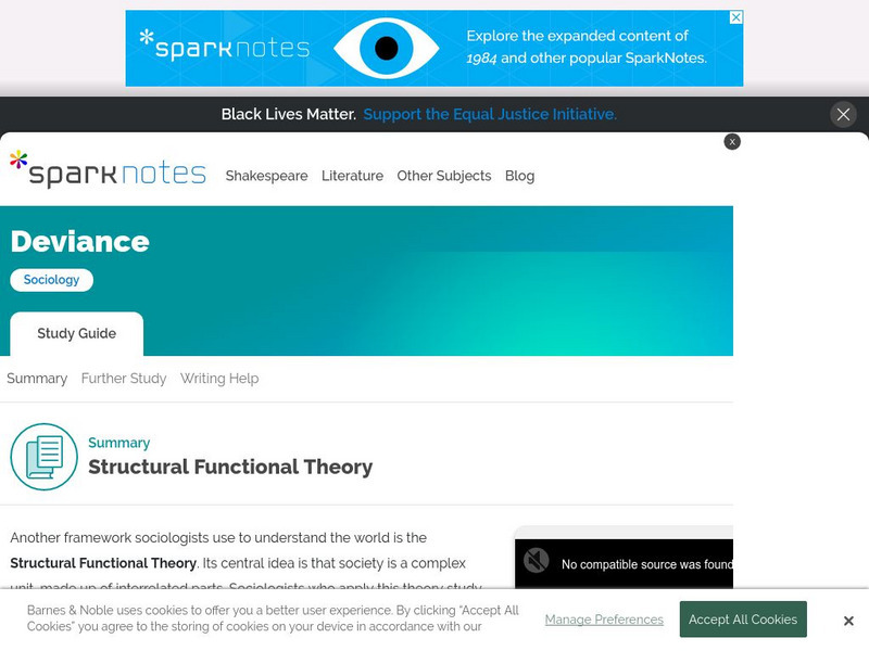 Spark Notes: Deviance: Structural Functional Theory Handout Spark Notes: Deviance: Structural Functional Theory Handout