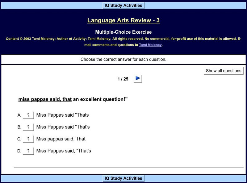 Iq Study Activities: Language Arts Review 3 Unknown Type Iq Study Activities: Language Arts Review 3 Unknown Type