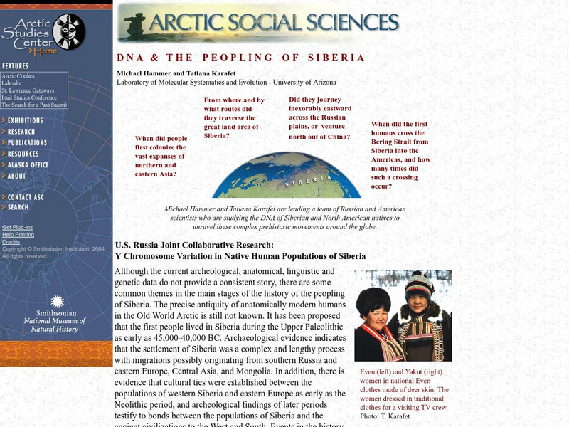 National Museum of Natural History: Arctic Science: Dna and the Peopling of Siberia Website National Museum of Natural History: Arctic Science: Dna and the Peopling of Siberia Website