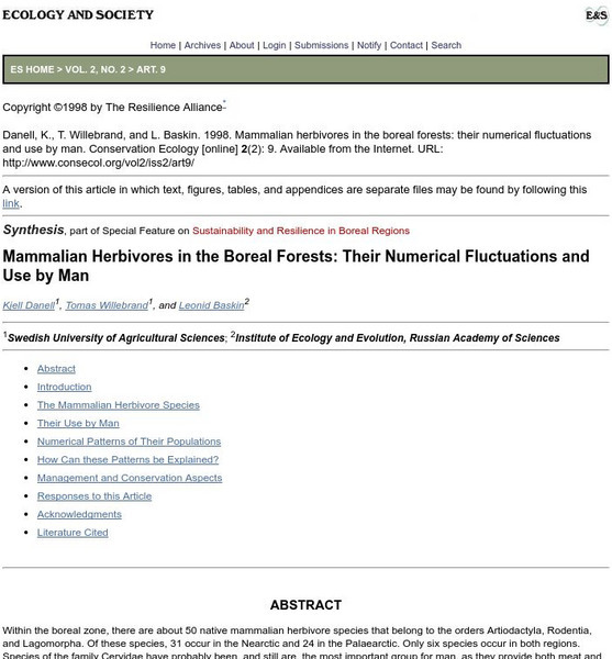 Resilience Alliance: Mammalian Herbivores Article Resilience Alliance: Mammalian Herbivores Article