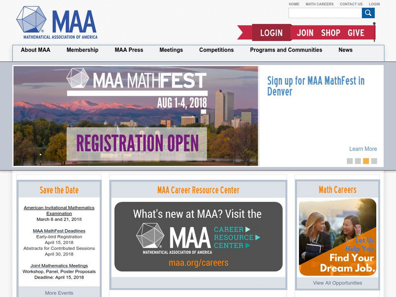 Mathematical Association of America (Maa) Website Mathematical Association of America (Maa) Website